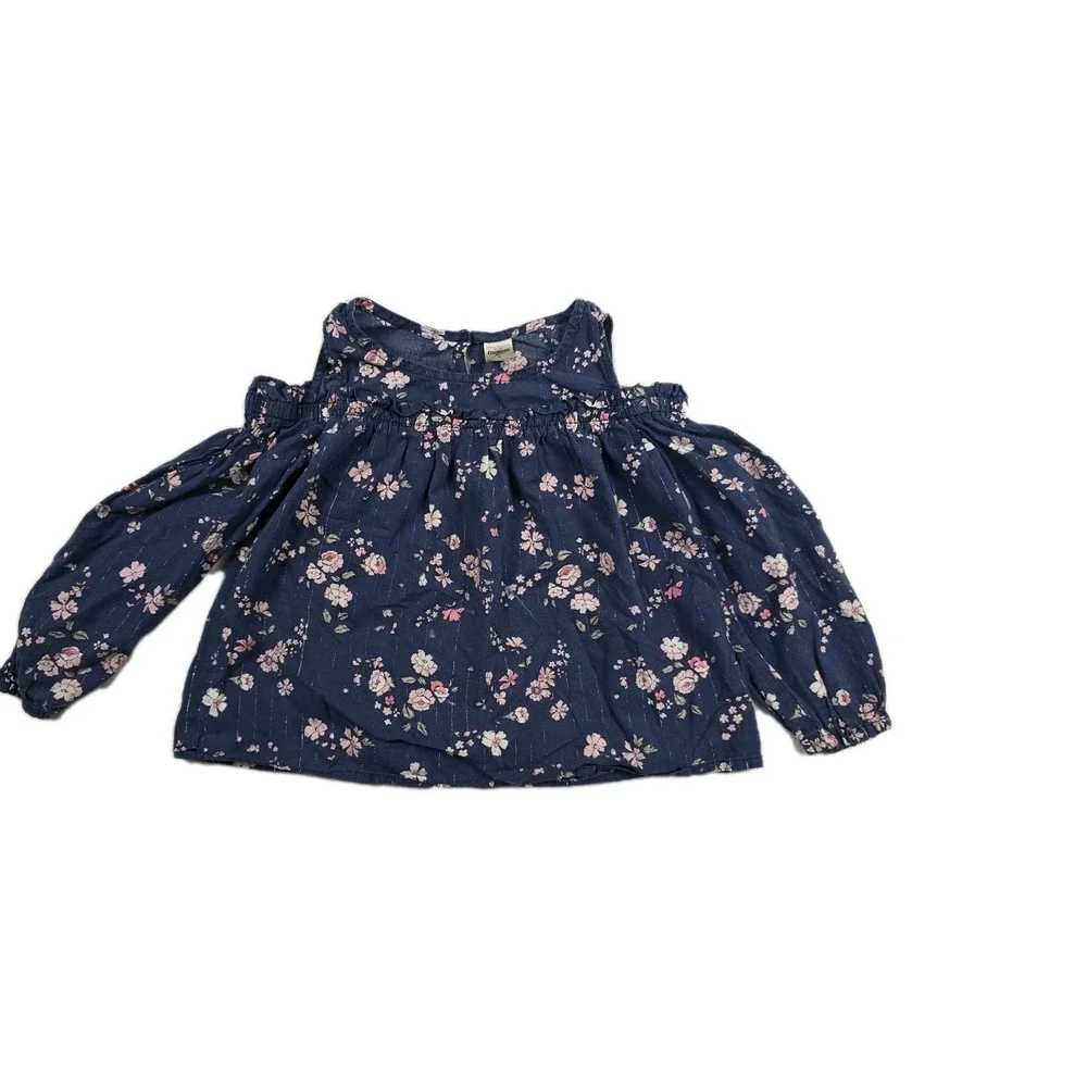 OshKosh B'gosh Girls Size 5 Navy Blue Floral Cold Shoulder Ruffle Top OSH11771